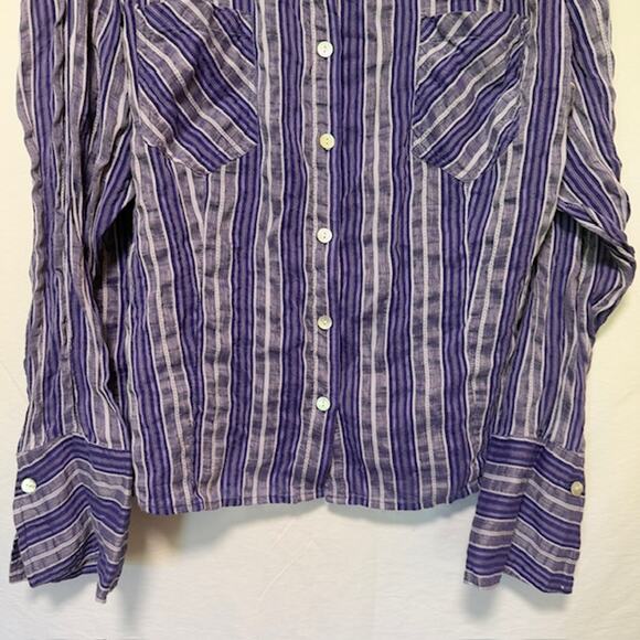 Chicos Womens Silk Linen Button Up Stripped Top XL Mature Office Career Business - Picture 3 of 11